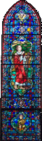 King David: This window faces south. It is closer to the entrance of the narthex and is located to the right of the window depicting Jesus and Nathaniel.
